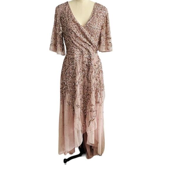 Mac Duggal 93681 Lilac Sequined Kimono Sleeve High Formal Maxi Gown | Size 14 - Picture 2 of 15